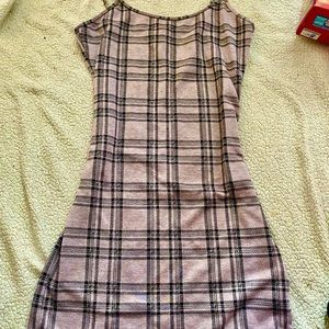 Women’s Body con spaghetti straps plaid dress Color(pinkish/purple) Size L